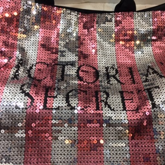 Victoria's Secret Extra Large Glam Sequined Canvas Zip Tote Travel Bag 21"x15" - Picture 5 of 9